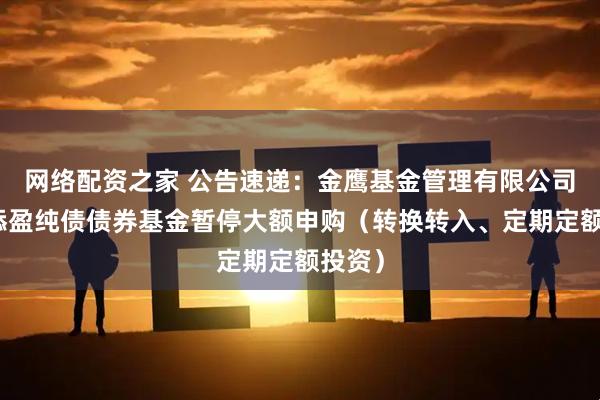 网络配资之家 公告速递:金鹰基金管理有限公司金鹰添盈纯债债券基金暂停大额申购(转换转入、定期定额投资)