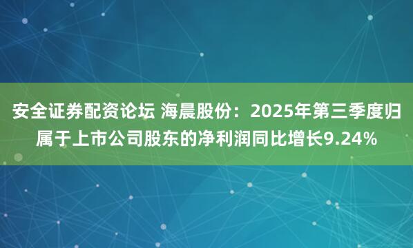 安全证券配资论坛 海晨股份：2025年第三季度归属于上市公司股东的净利润同比增长9.24%